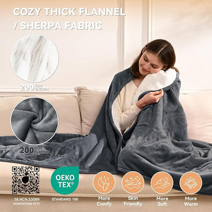 Electric Heated Blanket Twin Size - 62"x84" Heating Blanket with 9 Heat Levels & 1-10 Hours Timer, Fast Heating Flannel Blanket ETL Certified Machine Washable, Great Gift Idea - Grey