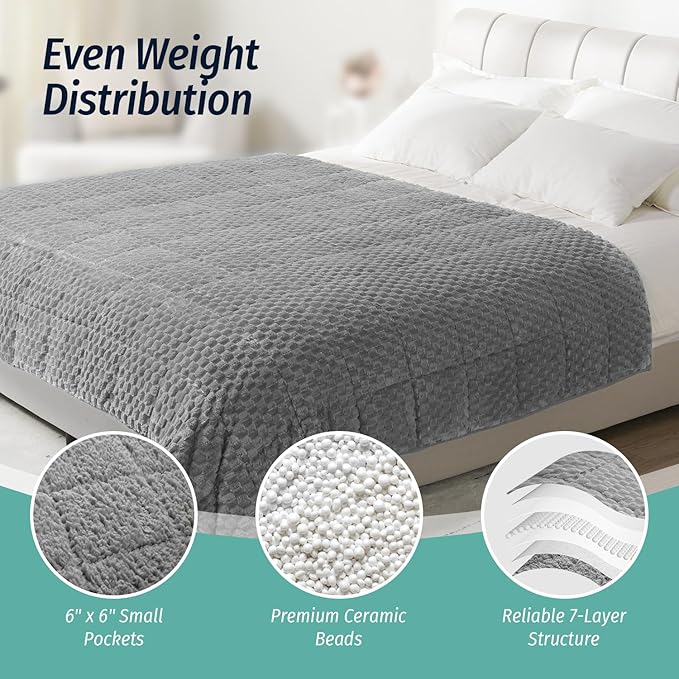 Wemore Fleece Weighted Blanket for Adults (48" x 72" 12lbs, Grey), Dual Sided Cozy Soft Sherpa Heavy Blanket, 3D Imitation Turtle Shell Warm Jacquard Flannel Weighted Blankets for Couch and Bed
