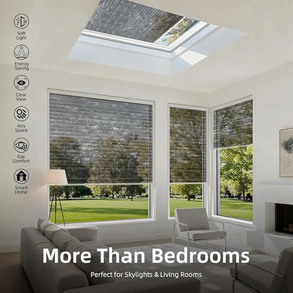 ZSTARR Motorized Skylight Shades Blackout Cellular Honeycomb Electric Blinds with Solar Panel Cordless Rechargeable with Remote for Roof and Slanted Windows Custom Size (Sheer Silver Steel)