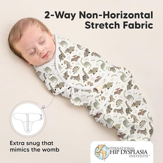 3-Pack Organic Baby Swaddle Sleep Sacks - Swaddles for Newborns, Infant 0-3 Months, Baby Girls, Boys, Soft & Snug Newborn Sleep Sack, Nursery Swaddling Blankets (Dino Ridge, OS)