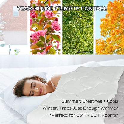 Cooling Comforter for Hot Sleepers - Lightweight Breathable Tencel Blend, Double Sided All-Season Comforter, Temperature Regulating & Machine Washable (Light Gray, Throw(70''L*60''W))