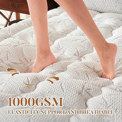100% Waterproof Queen Size Mattress Topper, Thick Pillow Top Mattress Pad，Up to 21 Inch Deep Pocket,Soft Breathable Mattress Pad for Back Pain, Protector Cover(White)