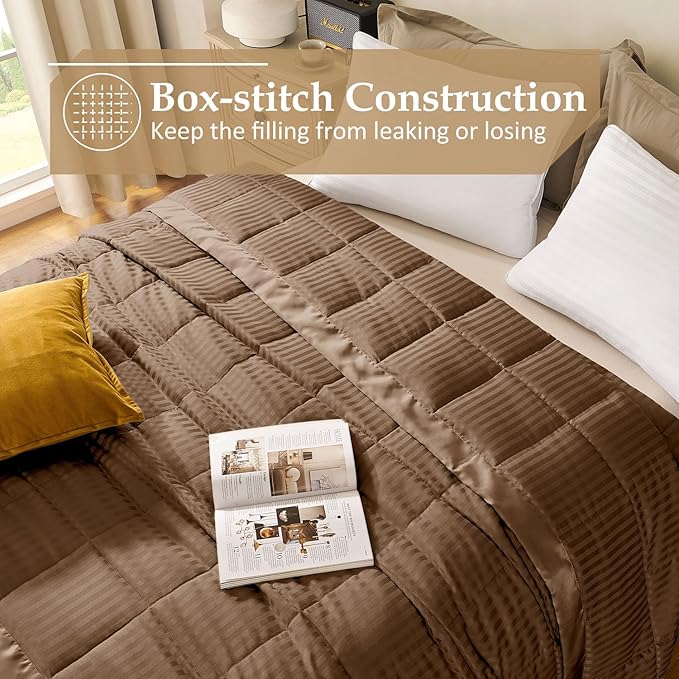 downluxe Queen Size Blanket with Satin Trim, Lightweight Down Alternative Blankets Queen Size for All Season, Machine Washable (Brown, 90x90 Inch)