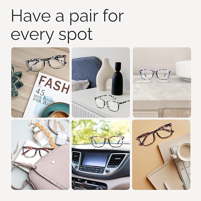 CCVOO +4.0 Clear Vision Reading Glasses for Women – 5-Pack Blue Light Filtering Readers with Spring Hinges