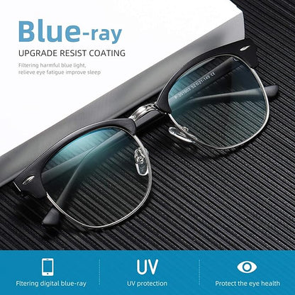Blue Light Blocking Glasses Vintage Half Frame UV Clear Lens Anti Eyestrain Computer Gaming Glasses for Women Men