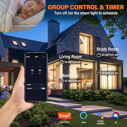 6Pack Smart RGB Recessed Lighting 4Inch,Ultra-Thin Canless LED Downlight,2.4GHz Wi-Fi Bluetooth, 2700K-6500K, 9W 810LM,Work with Tuya App,Alexa,Google Assistant,Sync Music