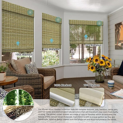 SmartWings Motorized Natural Woven Wood Shades for Windows, Electric Roman Shades with Remote for Bedroom Living Room, Work with Matter Zigbee Alexa Z-Wave Google Home, Customized, Bamboo Jute 905
