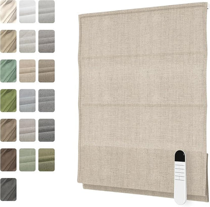 Motorized Roman Shades with Remote, Cordless Smart Blackout or Light Filtering Roman Blinds, Automatic Window Blinds for Bedroom, Living Room, Kitchen, Office, 56" W x 36" H