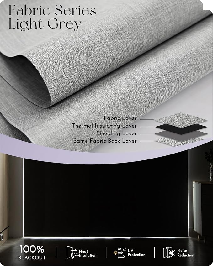 Graywind Motorized Sliding Panels Blackout Compatible with Alexa Google Smart Panel Track Blinds Remote Shades for Patio Sliding Door, Custom Size (Light Grey)
