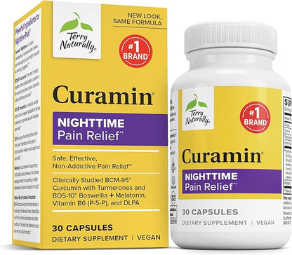 Terry Naturally Curamin Nighttime - Curcumin & DLPA Capsule Supplement - Non-GMO Supplement to Support Healthy Sleep & Relaxation - Herbal Supplement with Melatonin - 30 Capsules