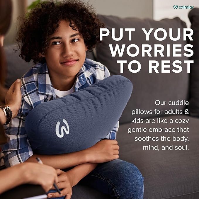 Calmier - 6 lb Sensory Weighted Pillow - Glass Bead Filled Hug Pillow - Ultra Plush Cozy Weight Sensory Pillows for Adults and Kids - Weighted Lap Pad (Blue- Fleece, 6 LBS)