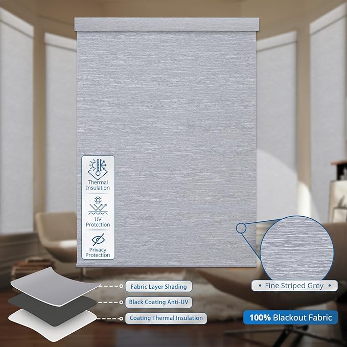 Motorized Blinds for Windows - Hapadif Roller Window Shades with Remote, No-Drill Installation, Cordless Automatic Blinds, Blackout Electric Blinds, Adjustable Height, Easy to Use (Grey, 23.5 x 72)