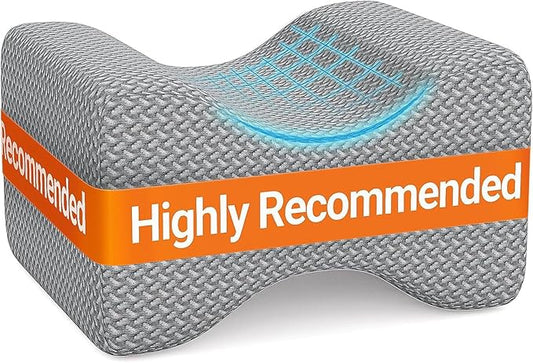 BlissTrends Memory Foam Knee Pillow, Knee Pillow for Side Sleepers, Leg Pillows for Sleeping Blood Circulation, Elevation Pillow for Spine Aligning, Sciatica, Hip, Knee, Ankle Pain, Grey, Medium