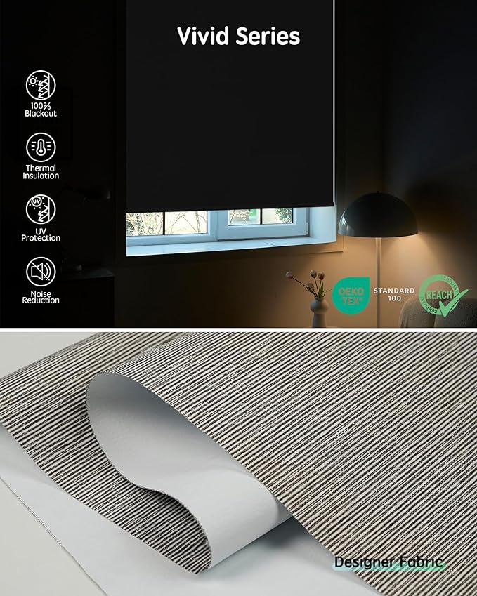 Yoolax Motorized Blinds with Remote, Smart Blinds for Windows Blackout Automatic Shades Compatible with Alexa Remote Control Roller Window Shades with Valance, Custom Size (V-Wood Stripe)
