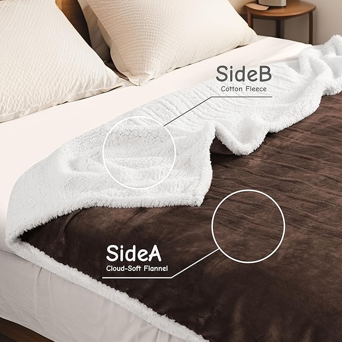 Electric Heated Blanket Throw Size 50"x60", Soft Flannel with Overheat Protection, 9 Adjustable Heat Settings & 10-Hour Auto-Off Timer, Fast Heating for Winter Comfort, Dark Brown