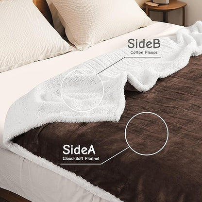 Electric Heated Blanket Throw Size 50"x60", Soft Flannel with Overheat Protection, 9 Adjustable Heat Settings & 10-Hour Auto-Off Timer, Fast Heating for Winter Comfort, Dark Brown