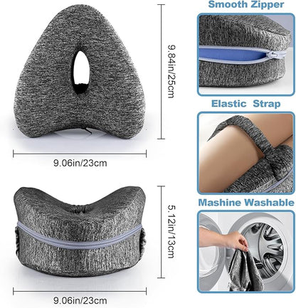 Knee Pillow for Side Sleepers, Leg Pillow for Sleeping, Knee Pillow with Strap, Alignment Pillow Between Legs, Suitable for Relieving Leg, Back & Knee Pain, Machine Washable (Grey)