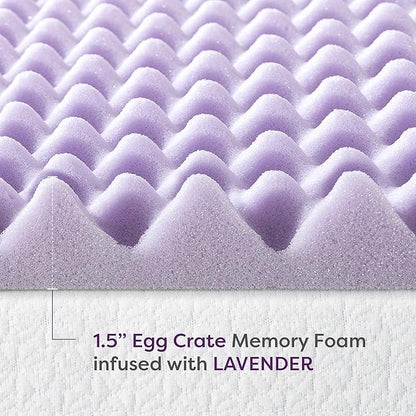Best Price Mattress 1.5 Inch Egg Crate Memory Foam Mattress Topper with Soothing Lavender Infusion, CertiPUR-US Certified, Dorm Essentials, Full