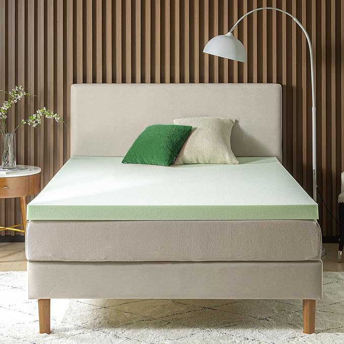 ZINUS 3 Inch Green Tea Memory Foam Mattress Topper, Pressure-Relieving Layer, Ideal for Back Pain Relief, Compact WONDERBOX Packaging, CertiPUR-US Certified, Queen