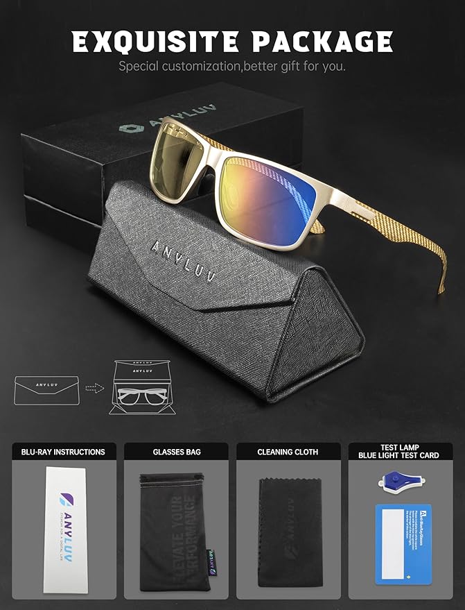 ANYLUV Blue Light Blocking Glasses Men Computer Gaming Glasses Lightweight Al-Mg Metal Anti Eyestrain Eye Protection