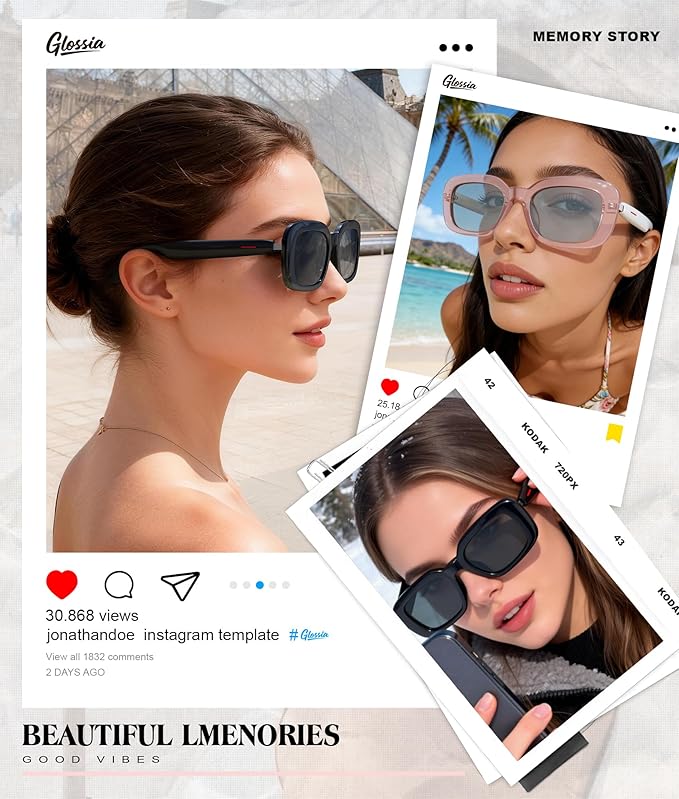 AI Smart Glasses, Bluetooth Glasses for Women Men, Bluetooth Sunglasses with UV Protection, Hands-Free Calls, Music and Voice Control for Outdoor Travel