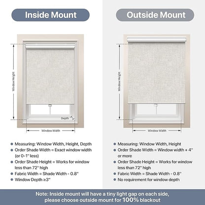 GENIMO 100% Blackout Roller Window Shades, Window Blinds Cordless with Thermal Insulated, UV Protection Fabric, Mini French Door Blinds for Home, Office, Bedroom, Easy to Install, Ivory, 25" W X 72" H