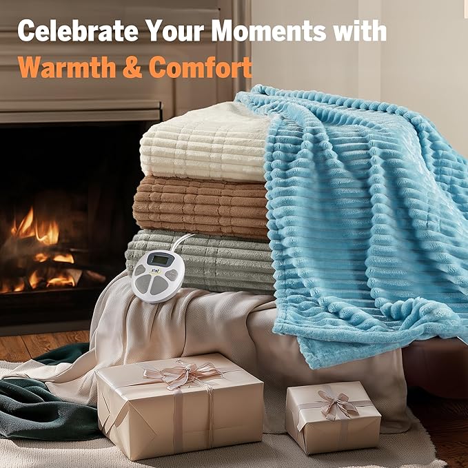 Serta Electric Blanket, Soft, Ribbed, Plush Heating Blanket Full for Office, Couch, 1-12 hr Auto Shut Off Timer, 10 Lv Heating, ETL Certified, Full 77"x84" Chestnut Brown