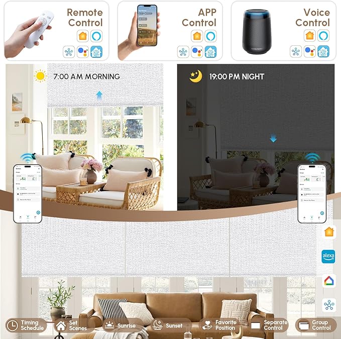 Kincmo No Drill Motorized Blinds with Remote, 100% Blackout Roller Shades for Windows, Custom Electric Blinds Compatible with Alexa, Apple Homekit, Google Home (100% Blackout Starscape White)