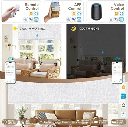 Kincmo No Drill Motorized Blinds with Remote, 100% Blackout Roller Shades for Windows, Custom Electric Blinds Compatible with Alexa, Apple Homekit, Google Home (100% Blackout Starscape White)