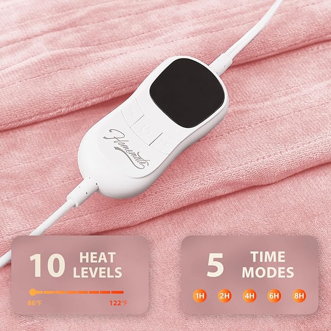 Homemate Electric Heated Blanket Full - 72"x84" Heating Blanket Full Size 1/2/4/6/8 Hours Auto-Off 10 Heat Level Over-Heat Protection Flannel Sherpa Big ETL Certification