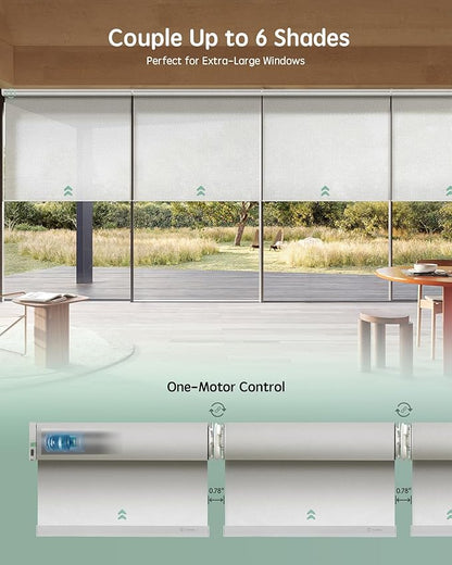 Yoolax Smart Coupled Solar Shades Compatible with Alexa, Motorized Blinds with Remote Flame Retardant Coupled Roller Shades for X-Large Windows, Custom Size (XL - 1% Openness White)