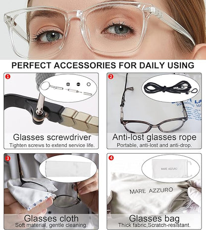 MARE AZZURO Computer Reading Glasses Women Blue Light Blocking Readers 0 1.0 1.25 1.5 1.75 2.0 2.25 2.5 2.75 3.0 3.5 4.0 5.0 6.0 (Transparent, 1.50)