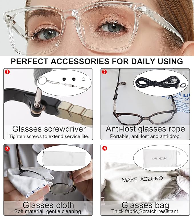 MARE AZZURO Blue Light Blocking Reading Glasses Women Computer Readers 0 1.0 1.25 1.5 1.75 2.0 2.25 2.5 2.75 3.0 3.5 4.0 5.0 6.0 (Transparent, 1.25)