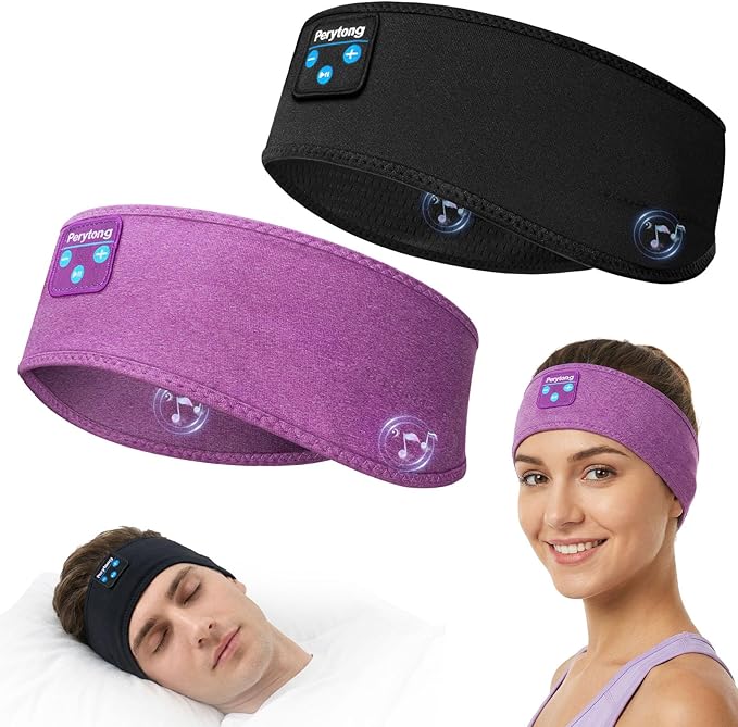 Perytong 2 Pack Sleep Headphones Bluetooth 5.4 Headband, Long-Lasting Playtime, Wireless Sleeping Headphones with Fast Charge, Ultra-Thin Speakers, Comfortable Headband for Side Sleepers
