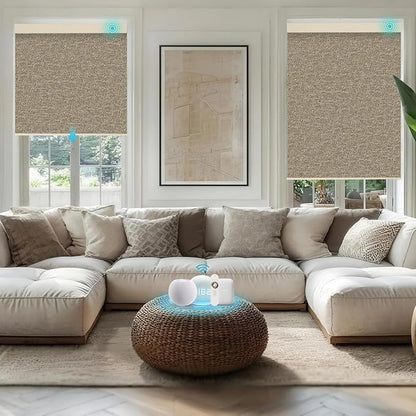Motorized Blinds with Remote, 100% Blackout Smart Blind Roller Shades Compatible with Alexa Homekit, Automatic Electric Shades for Windows Customized Size（Elegant-Khaki）