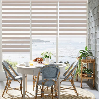 Changshade Cordless Blackout Zebra Blinds for Indoor Windows Sliding Glass Doors, Custom Size Zebra Roller Shades Dual Layer Fabric Light Blocking Darkening for Living Room, Bedroom, Bathroom, Beige