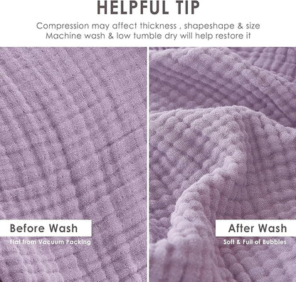 EMME Cotton Blanket Queen Size for Bed Soft Large Muslin Bed Blankets 90"x90" Lightweight Breathable All Season Gauze, Lavender
