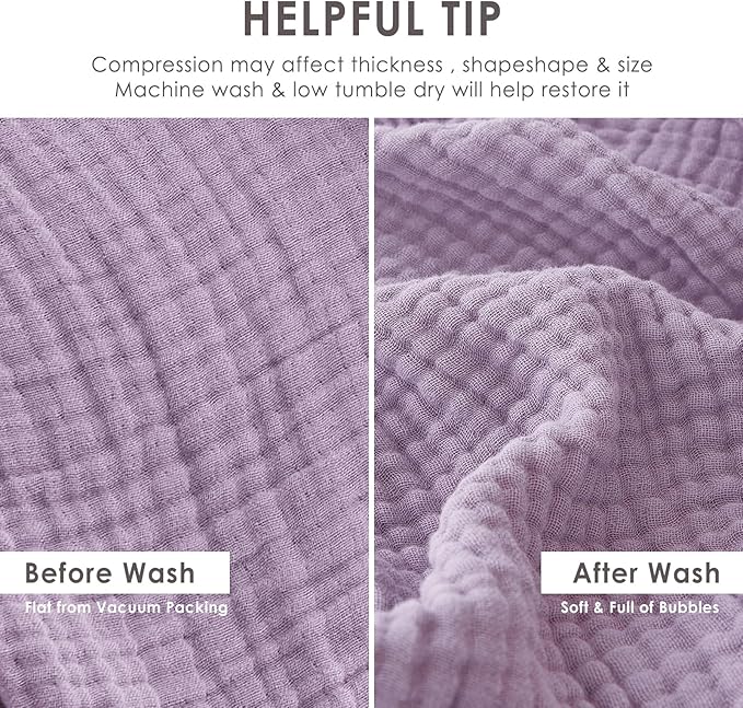 EMME Cotton Throw Blanket for Couch Soft Airy Muslin Bed Blankets Lightweight Breathable Blanket All Season Gauze Blanket, Lavender