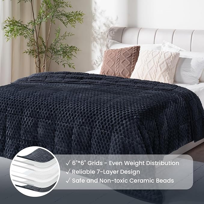 Drewin 15lbs Weighted Blanket for Adults, Ultra-Cozy Warm Jacquard Sherpa Weighted Blanket, 3D Turtleback Pattern Soft Thick Heavy Blanket for Sofa Bed, 60 x 80 inches, Grey Blue