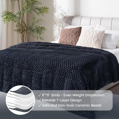 Drewin 15lbs Weighted Blanket for Adults, Ultra-Cozy Warm Jacquard Sherpa Weighted Blanket, 3D Turtleback Pattern Soft Thick Heavy Blanket for Sofa Bed, 60 x 80 inches, Grey Blue
