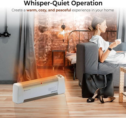 Comfort Zone 1500W Convection Baseboard Heater with Built-In Thermostat, Overheat & Tip-Over Protection, Dent-Proof Ends, Plug-In Portable, Ideal for Home, Bedroom & Office, White