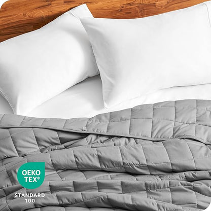 Bare Home Weighted Blanket All-Natural 100% Cotton with Nontoxic Glass Beads 60"x80" 20lbs, Light Grey