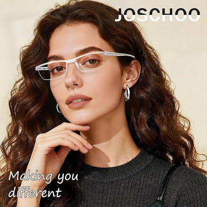 JOSCHOO 4 Pairs Reading Glasses, Blue Light Blocking Glasses, Computer Glasses for Women, Rectangle Eyewear Frame