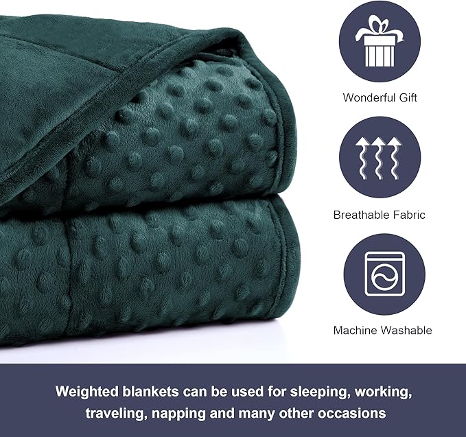 Alomidds Weighted Blanket (60"x80",20lbs Queen Size - Green), Weighted Blankets for Adults, Cooling Breathable Soft and Comfort Minky, Heavy Blanket Microfiber Material with Glass Beads