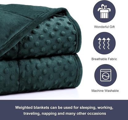Alomidds Weighted Blanket for Adults (60"x80",15lbs Queen Size - Green), Cooling Breathable Soft and Comfort Minky, Heavy Blanket with Glass Beads