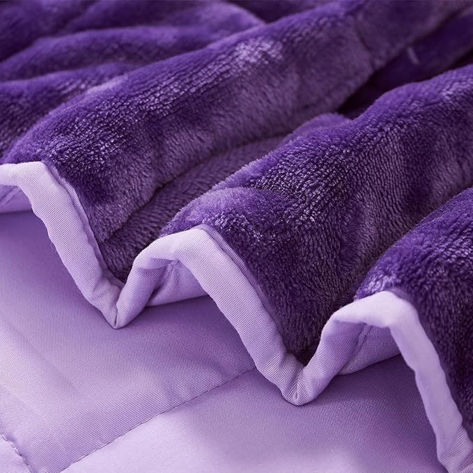 MOTRIP Weighted Blanket 15 lbs Queen Size Flannel Bed Blanket with Sanded Reversible, 60''x80'' 15 pounds Purple