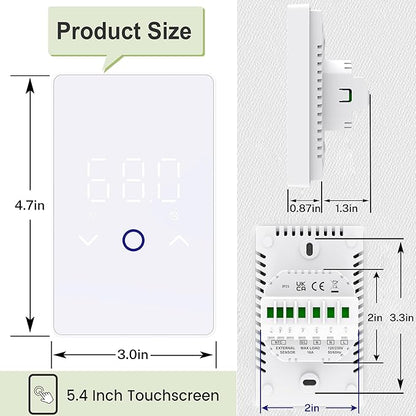 MAXKOSKO 4Pcs WiFi Smart Thermostat for Electric Floor Warming System with Touchscreen LED Display 120V/240V, Easy Connection & Energy Saving Home Programmable Thermostat White