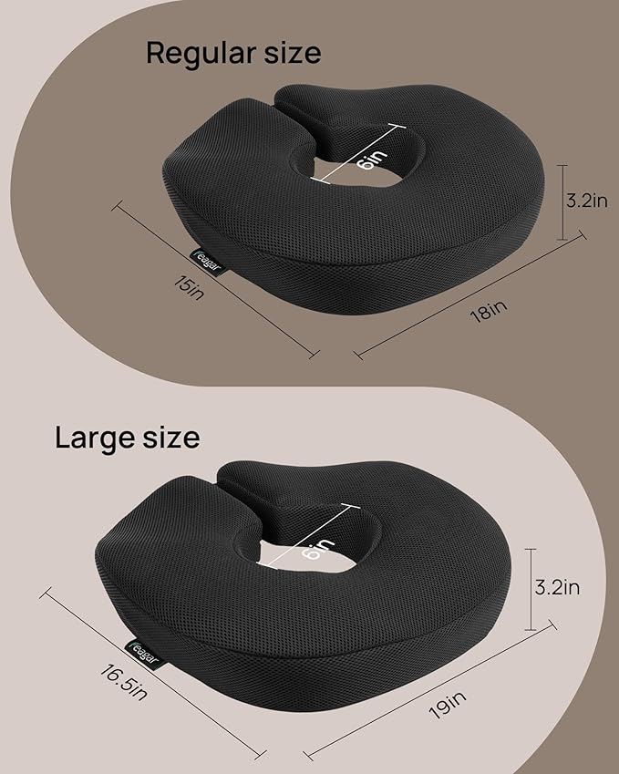 Feagar Donut Pillow Seat Cushion, X Large Memory Foam Hemorrhoid Pillow for Tailbone Pain, Sciatica & Pressure Sores Relief, Adjustable Design for Pregnancy, Postpartum, Surgery Recovery, Office Chair