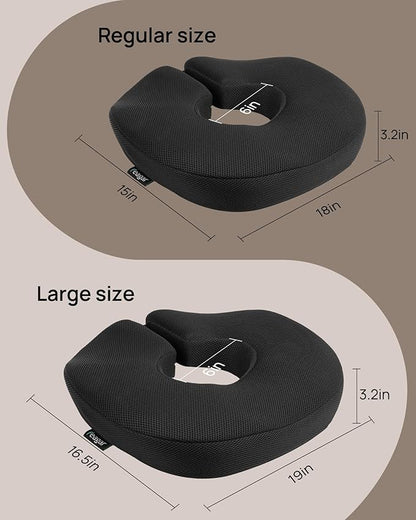 Feagar Donut Pillow Seat Cushion, X Large Memory Foam Hemorrhoid Pillow for Tailbone Pain, Sciatica & Pressure Sores Relief, Adjustable Design for Pregnancy, Postpartum, Surgery Recovery, Office Chair