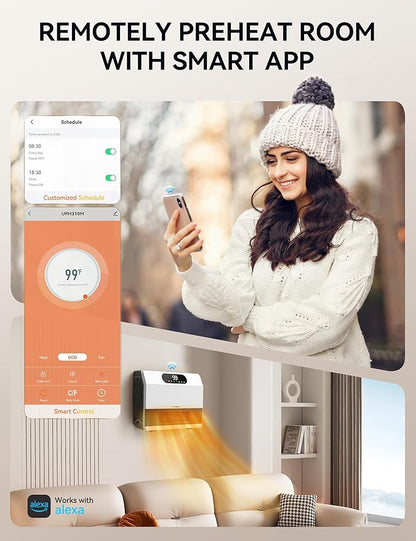 GiveBest Wall Heater, 1500W Electric Space Heater for Bedroom Bathroom with ALCI Plug, Heater with Remote Control for Office Dorm Use, Adjustable Thermostat, 12H Timers, Compatible with Alexa, White